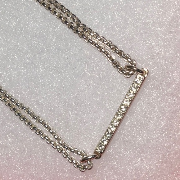 Stella & Dot Petite Bracelet Silver Tone Metal Narrow Bar With Sparkly Stones - Picture 2 of 7